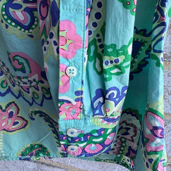 Talbots Long Sleeve Button Up Colorful Paisley Cotton Shirt Size XS Petite - Picture 7 of 9